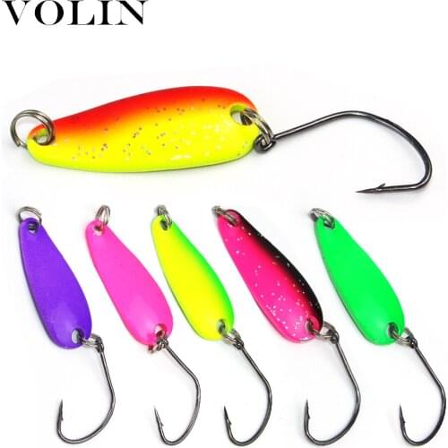 Volin NEW 5pcs 2.5g Double Color Spoon Metal Lure with Sharp Single Hook Colorful Spoon Bait Fishing Lure Trout Fishing Lure