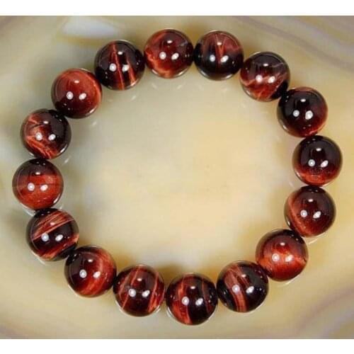 NEW 12mm Natural Red Tigers Eye Round Beads Bracelet 7.5" A