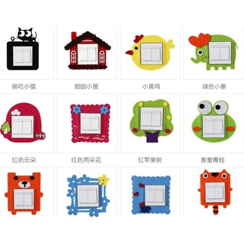 Cute Animals Switch Stickers Kids Room Home Decoration Elephant Cat House Flower Felt Switch Stickers DIY Decorative Wall Decal