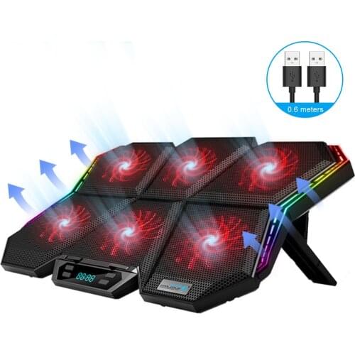 15.6-17 inch Laptop Cooling Pad for Gaming, 12-Mode RGB LED Screen, 6 High-Speed Adjustable Fans, Touch Control,7 Heights Stand