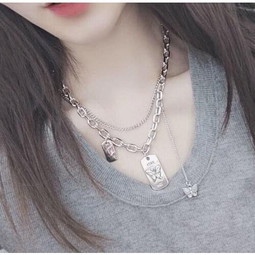Harajuku Resin Necklace for Women Jewelry Bead Chain Female Symbol Internet Girl Choker Punk Rock Collares Mujer CL58