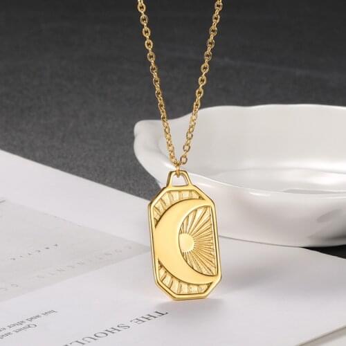 Minimalism Moon and Sun Tarot Necklaces Pendants For Women Boho Jewelry Stainless Steel Crescent Charm Accessories Bff Collier