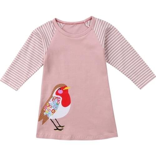 Citgeett Toddler Kids Baby Girls Long Sleeves Pageant Dress Pink Striped Bird Party Pageant Sweet Dresses