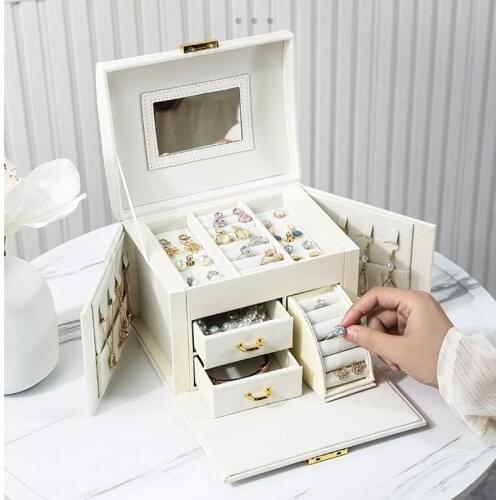 Desk Organizer Two Drawer Jewellery Box Portable Travelling PU Leather Jewelry Case Organizer Velvet Earring Ring Necklace