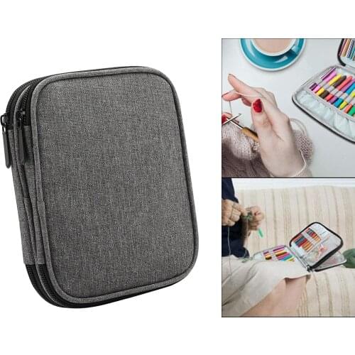 Portable Crochet Hook Case Knitting Needles Organizer Zipper Bag Storage Tote with Web Pockets & Slots Oxford Fabric Case