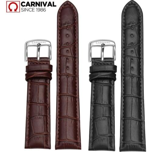 Original 20mm High Quality Genuine Calf Hide Leather Watch Strap Watch Band For Wristswatch CARNIVAL Brand Watches Clock