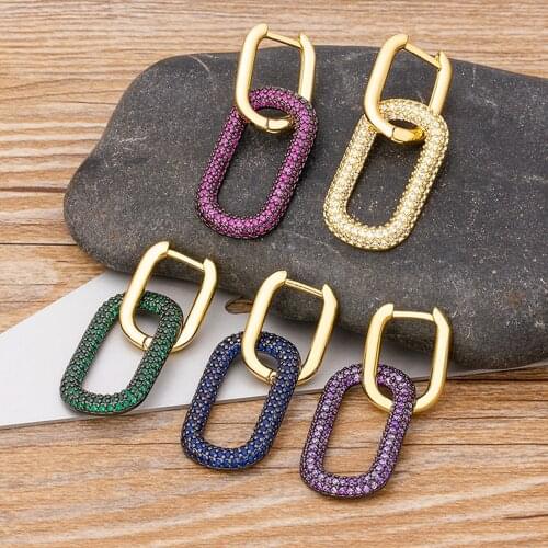 Hot Sale 5 Colors Choice Cubic Zirconia Crystal Drop Earrings Dangle Pendant Copper CZ Charm Jewelry For Women Wedding Party