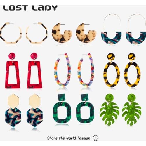 Lost Lady Fashion Geometric Style Hoop Earrings For Women Retro Multicolor Acrylic Earrings Jewelry Wholesale Party Wedding Gift