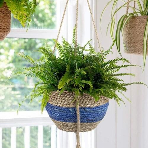 Straw Rattan Basket for Plant Hanging Storage Basket Woven Hanging Pot Flowers Wall-mounted Hand-woven Box Home Decoration