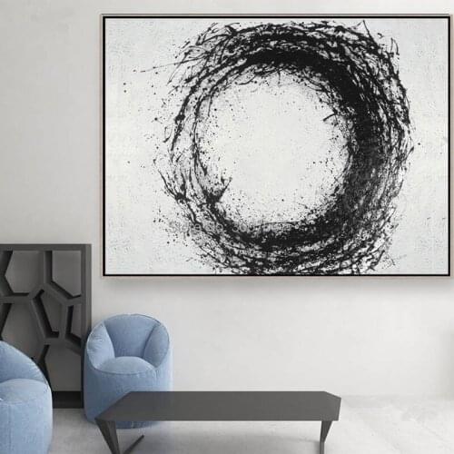 Modern Black and White Circle Oil Painting on Canvas 100% Hand-Painted Large Size Wall Art Painting Art Abstract Oil Painting