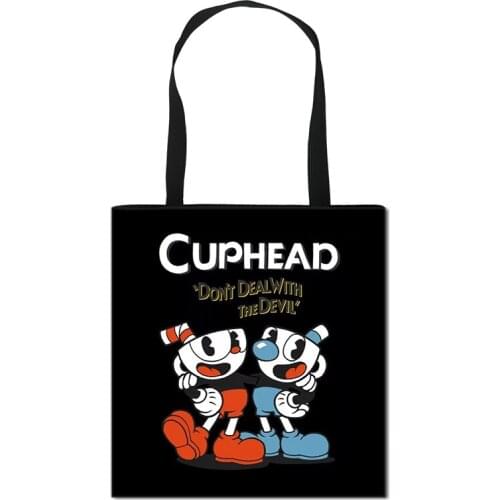 Cuphead Game Mugman Handbag Women Lady Shopping Bag Student Boys Girls High Capacity Travel Storage Bags Foldable Shoulder Bag