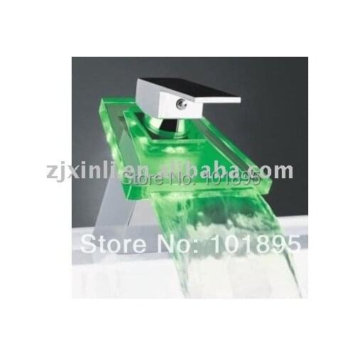 X8336B1- Deck Mounted Chrome Color Brass Material Single Handle LED Color Change Glass Waterfall Led Light Tap