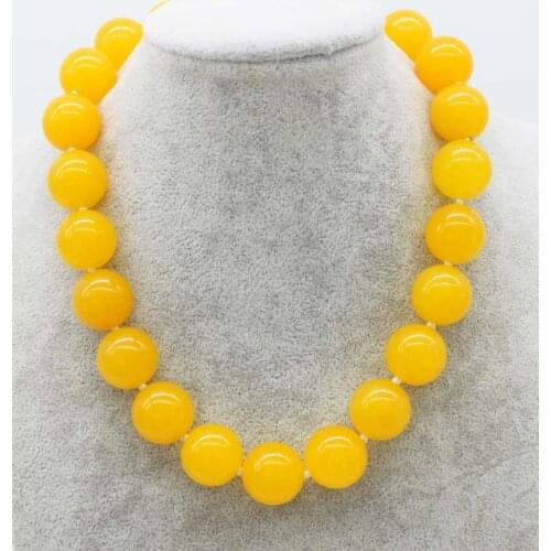 Yellow jade round 18mm necklace 18inch nature FPPJ wholesale beads big size