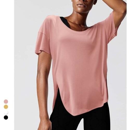 Women Loose Open Side Yoga Shirts Quick dry Sports T Shirt Short Sleeve Fitness Gym Top Breathable Sweatshirt Tee