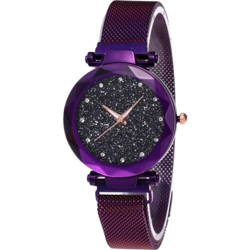 Fashion Women Ladies Watch Luxury Starry Sky Rhinestone Crystals Watch Magnet Stone Milan Mesh Belt Womens Quartz WristWatch