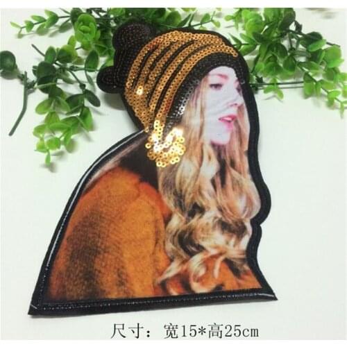 1pc Sequins Girl Applique Clothing Embroidery Patch Fabric Sticker Iron On Patch Craft Sewing Repair Embroidered 15X25cm