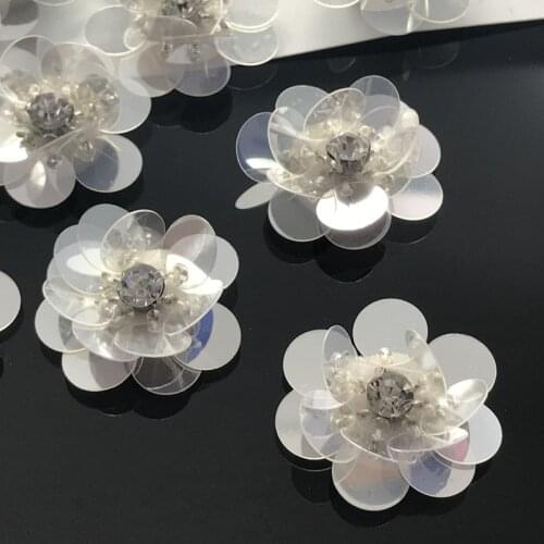10pcs/lot Sequins Flower Patches for Clothes Applique Sew On Beads Rhinestones Patches for Bridal Dress Shoes DIY Accessories