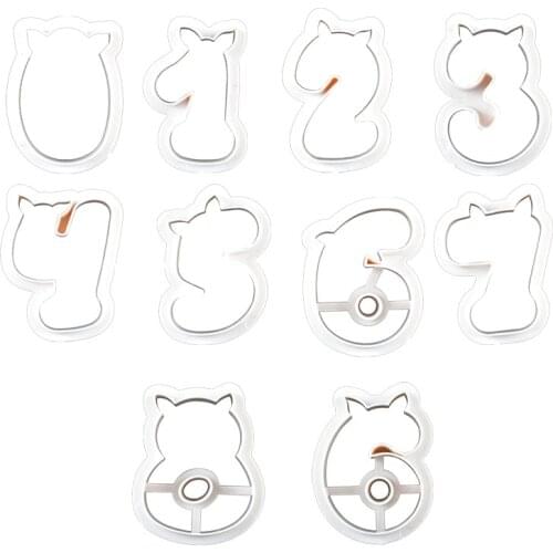 10Pcs Number Cartoon Pig Cookie Cutter Plastic Biscuit Knife Baking Fruit Kitchen Tools Embossing Printing