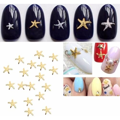 100pcs 3mm&5mm Nail Art Rivets Starfish styles 2 Colors=Gold/Silver Design 3D Nail Art DIY Charm Metal Studs Nail Art Decoration
