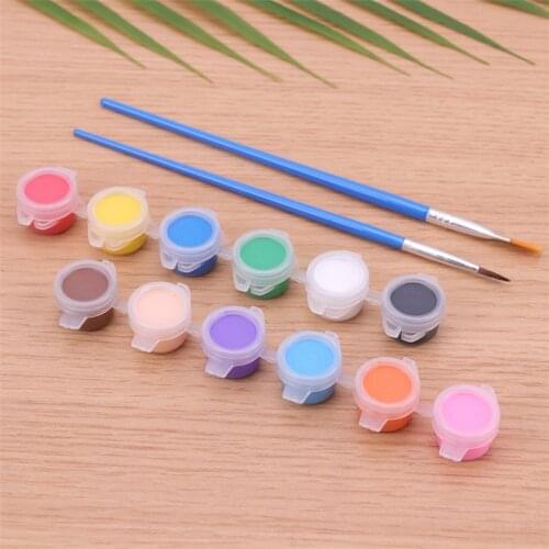 12 Colors Acrylic Paints Water Brush Pigment Set for Clothing Textile Fabric Hand Painted Wall Plaster Painting Drawing for Kids