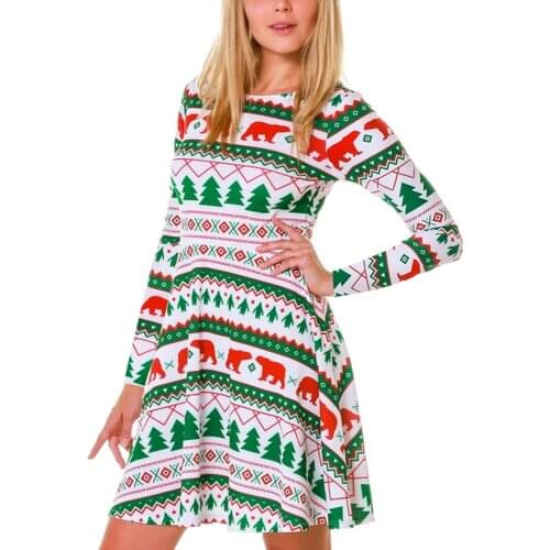 2020 Christmas New Autumn and Winter New Christmas Clothing Printed Long-sleeved Womens Dress