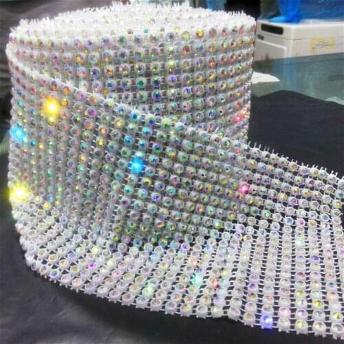 24 Rows Crystal Diamond Mesh Trimming Ab Color Rhinestone Stone Banding Sewing Strass White/Black Sheet Decor Wedding Dress Diy