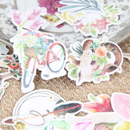 34pcs Watercolor Beautiful Flower Plants Waterproof Scrapbooking Stickers Floral DIY Craftting Decrative Paper for Planner