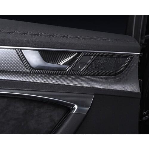 Car accessories For Audi A6 C8 2019 ABS carbon fiber black Inner Door Handle Bowl Cover Decoration Trim Sticker 4pcs Interior