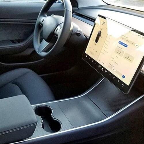Car Accessories For Tesla Model 3 Center Console PVC Film Console Wrap Black Matte Carbon Fiber Easy Installation 1 Set