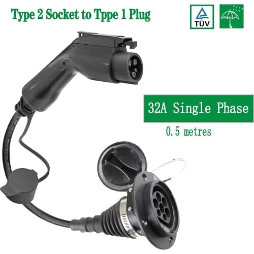 Car EV Charging Cable Type 2 Inlet to J1772 Type 1 Flexible EVSE Charger Electric Vehicle Adapter 32A 1 Phase