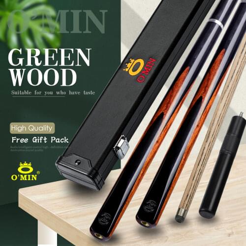 O'MIN Green Wood 3/4 Snooker Cues Billiard Cue Green Heart Wood Butt 9.5mm Tip Ash shaft with Case with Extension For Black 8