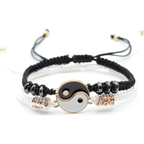 Best Friend Bracelets Matching Yin Yang Adjustable Cord Bracelet Friendship Relationship Boyfriend Girlfriend Valentines Gift
