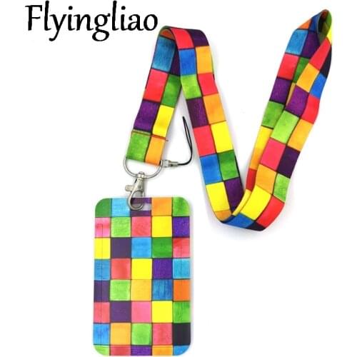 Rainbow lattice Pattern Fashion Lanyard ID Badge Holder Bus Pass Case Cover Slip Bank Credit Card Holder Strap Card Holder Gifts