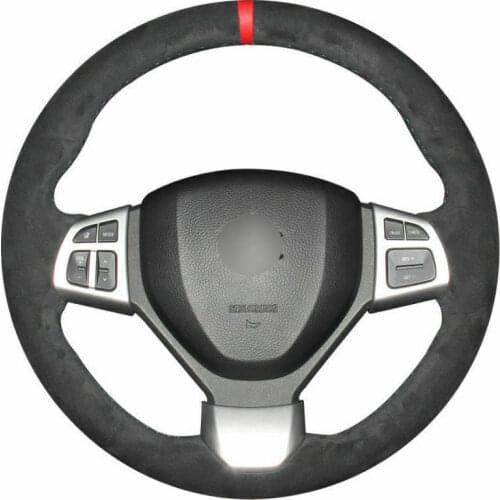 For Suzuki Swift 2014-2016 Black Suede Steering Wheel Hand-stitch on Wrap Cover