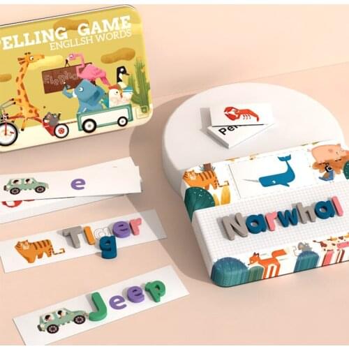 Montessori Kids Toys Spelling Teaching Aids Words Learning Educational Toys For Children Alphabet Cards Blocks Matching Baby Toy