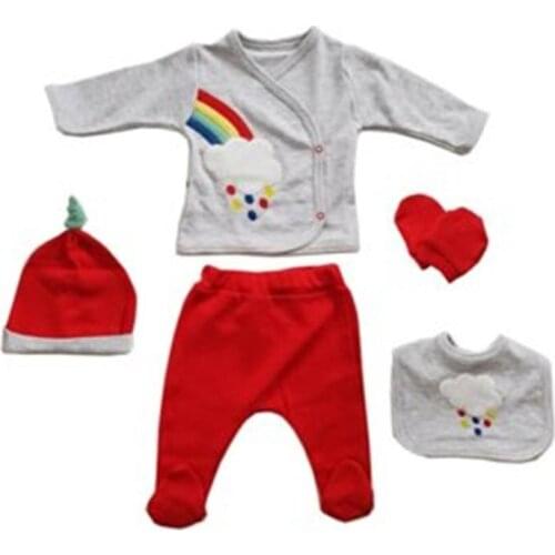 Jaju Baby Red Rainbow Clouded 5 Piece Baby Rompers Set 0-3 Months