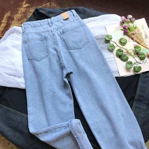 Large Fashion Retro Women Loose All-match Casual Solid 5XL Straight Students Denim Korean-style Ankle-length Spring Jeans Size A