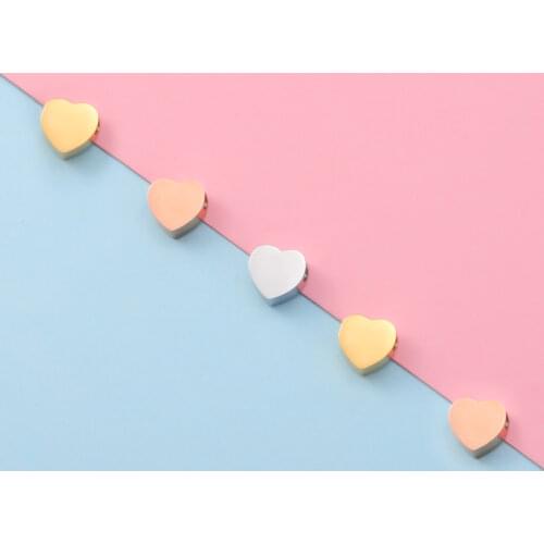 Fnixtar 20Pcs Heart Beads Charms Mirror Polish Stainless Steel Beads For DIY Making Necklace Braid Bracelets Anklet Christmas