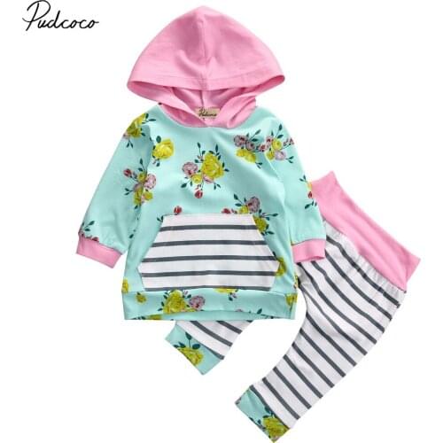 Helen115 Pretty Kids Baby Girls Warm Floral Printed Full Sleeve Hoodie T-shirt+pants 0-3years