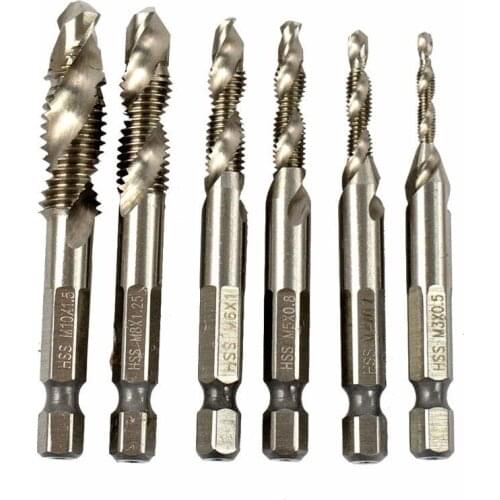Tap HSS Thread 6Pcs/Set Screw Spiral Hex 1/4" Composite M3-M10 Drill