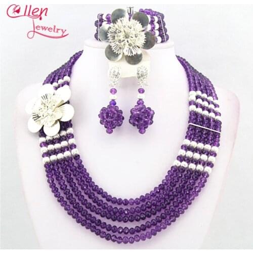 Colourful Crystal Beads Nigerian Wedding Bridal Jewelry set African Beads Jewelry Set women Necklace set Bracelet Earrings N0063