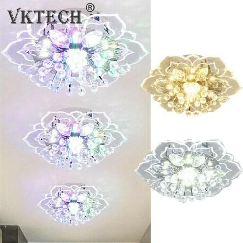 Creative Modern 9W LED Crystal Ceiling Chandelier Pendant White/Warm White/Colorful Flower Shape Lamp for Interior Hallway Deco