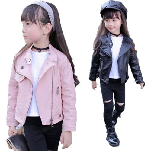 Girls Boy Jacket pu Leather Zipper Jacket 2021 Spring Autumn Girls Teens Fashion Solid Leather Coat Children Clothing Outerwear