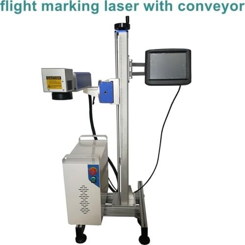 Flight laser maker marking machine with conveyor belt for bottle body 30W 50W Raycus