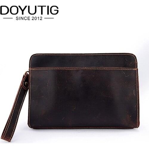 DOYUTIG Hot Sale Mens Crazy Horse Leather Clutches Business Design Long Money Purses For Male Fashion Day Clutches Bags B053