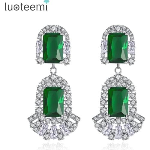 LUOTEEMI Ethnic Drop Earrings Cubic Zircon Pendant Fashion Trendy Jewelry for Women 2020 Statement Party Christmas Aretes Gifts