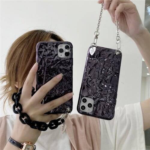 Cute 3D Tin Foil Plating Metal Strap Chain Case for iPhone 12 11 Pro XS Max XR X 7 8 Plus Wrist Band Bracelet Soft Cover Coques