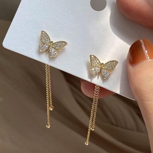 Fashion Long Ear Stud A Two Wear Ear Stud Jewelery Gift Korea Temperament Tassels Zircon Butterfly Earrings Versitile