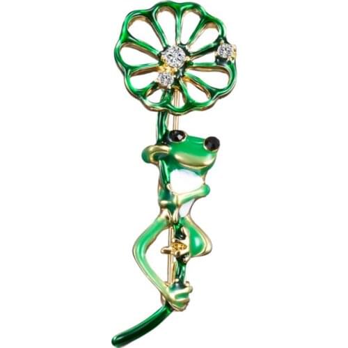 Cute Animal Frog Lotus Leaf Rhinestone Inlaid Brooch Enamel Lapel Badge Green Clothing Hat Cartoon Pin Women Scarf Accessories