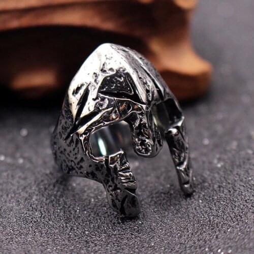 Retro Spartan Mask Helmet Mens Rings Stainless Steel Viking Ring Fashion Punk Hip Hop Ring Nordic Totem Amulet Jewelry Gift